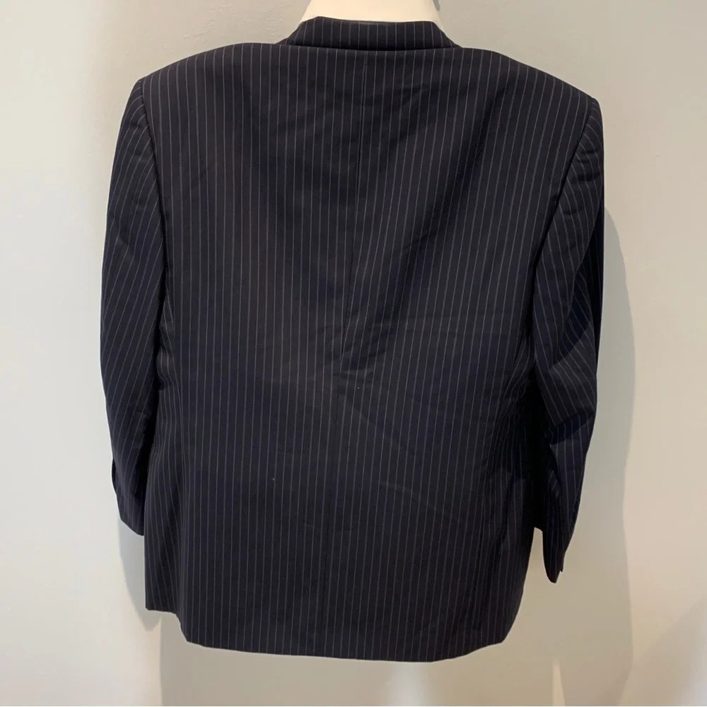 Italian Canali Mens Three Button Notched Blazer Jacket navy Pinstriped Wool Sz44